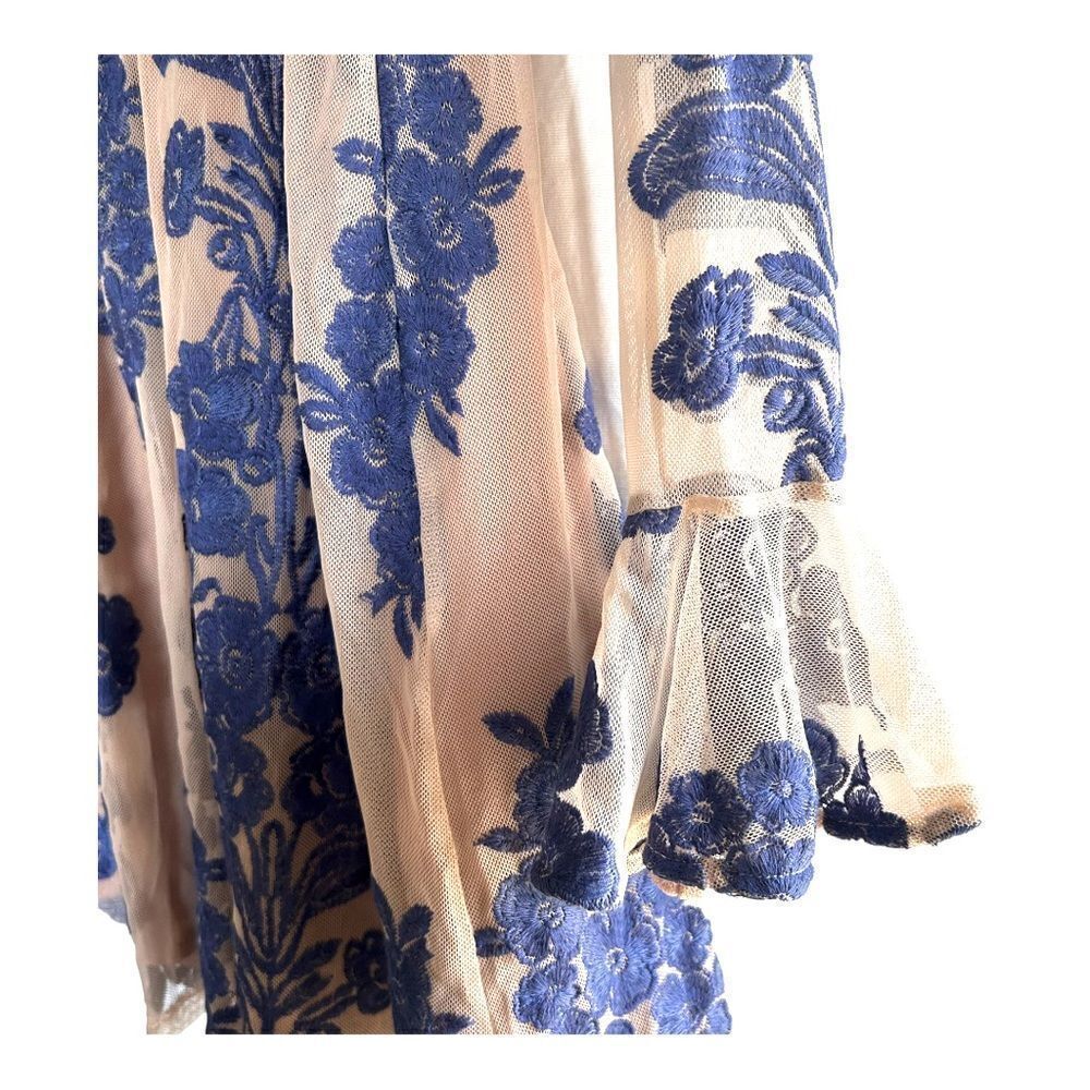 NEW For Love And Lemons Temecula Mini Dress Silk Blue Sheer Long Sleeve Women S - Picture 4 of 9
